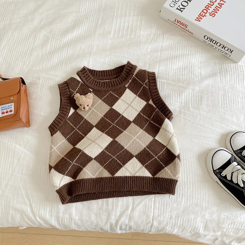 Girls Autumn Sweet Suits Set with Skirt Pleated Vest Shirt Boys Sweater Coat Kids College Outfit Baby Infants Clothing