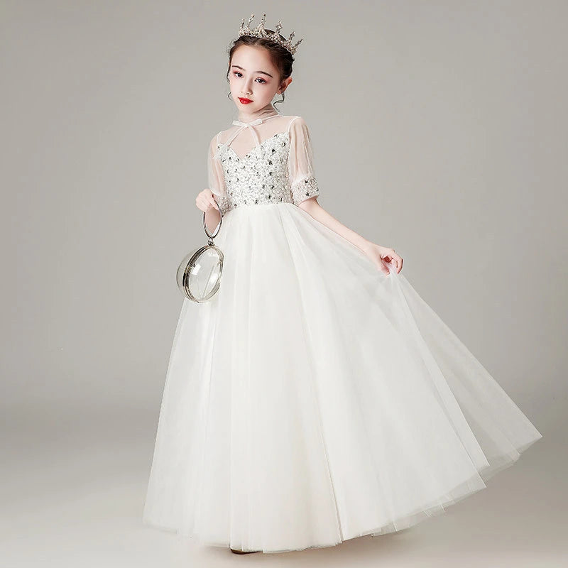 Children Clothing Green Dress for Girls 3 To 14 Year Elegant Formal Evening Dresses Long Luxury Cute Kid Wedding Party Ball Gown