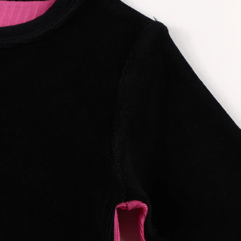 Boys pajama set blue black top and pants kids clothes for boy and girl clothing round neck winter season front velour back rib