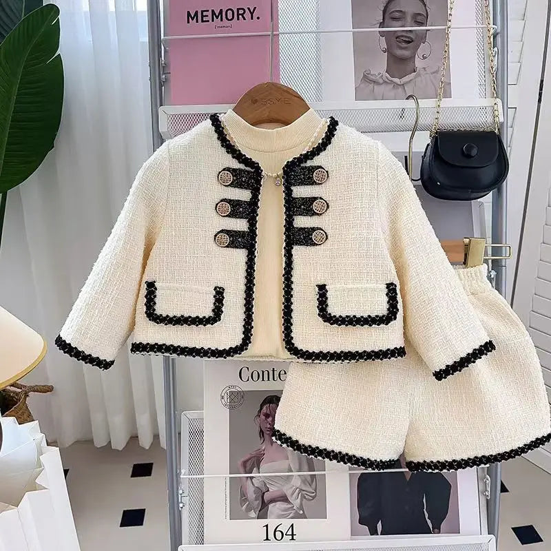 Girls' Clothing Set 2025 Spring and Autumn New Style Children's Fashion Coat Half Shorts Two Piece Set