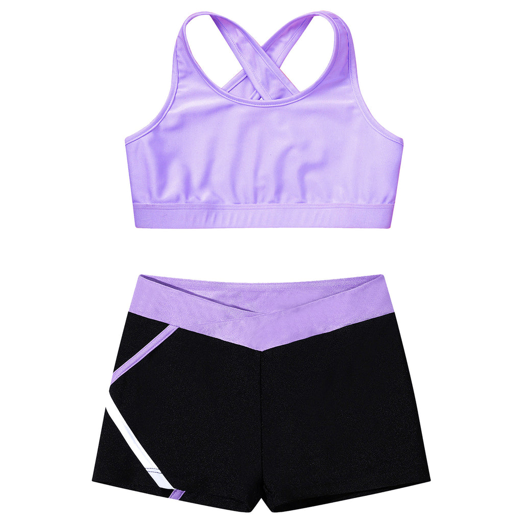 Kids Girls Dance Gymnastics Sports Outfits Sleeveless Crop Top with Shorts Tracksuit Set 2 PCS Yoga Workout Summer Girl Clothing