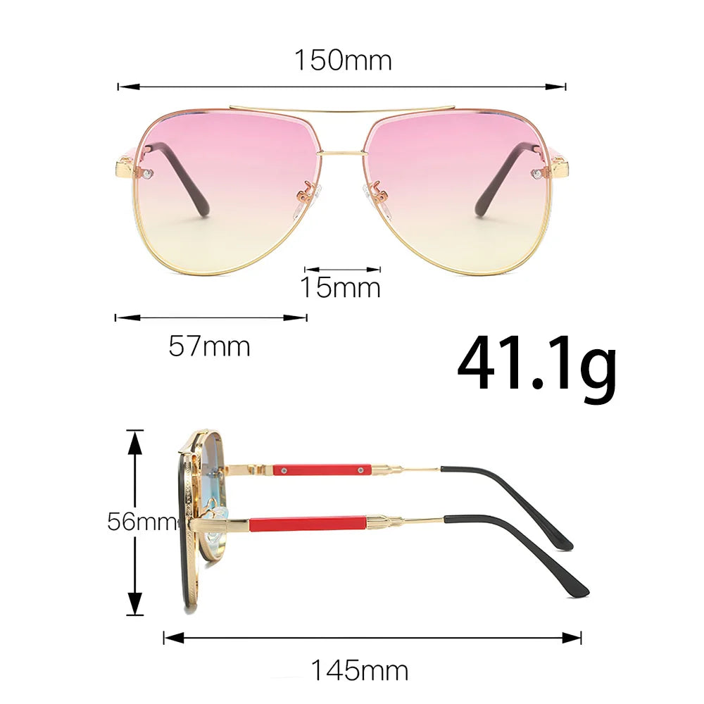 2025 New in Sunglasses for Women Fashionable Gradient Lenses Golden Borders Red Temple Glass Minimalist Design Exudes Modernity