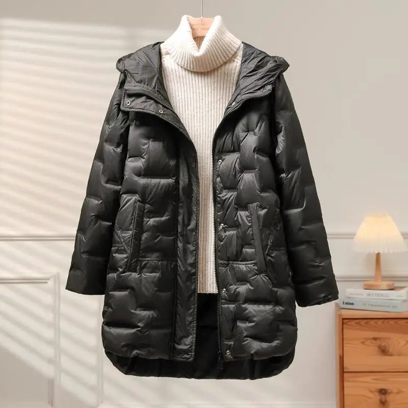 Women's Jackets Autumn and Winter Warm Down Jacket Pressed Rubber Hooded Coat 2024 New Light Slim Street Women's Parka Coat