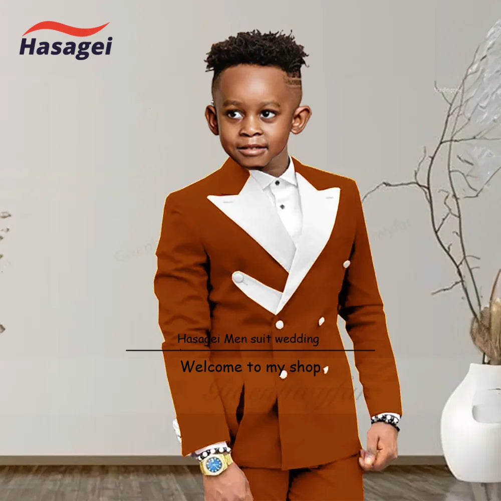 Boys Suits Fashion Luxury Red Suit Set White Pointed Collar Buckle With Double Row Front Slotted Business Casual