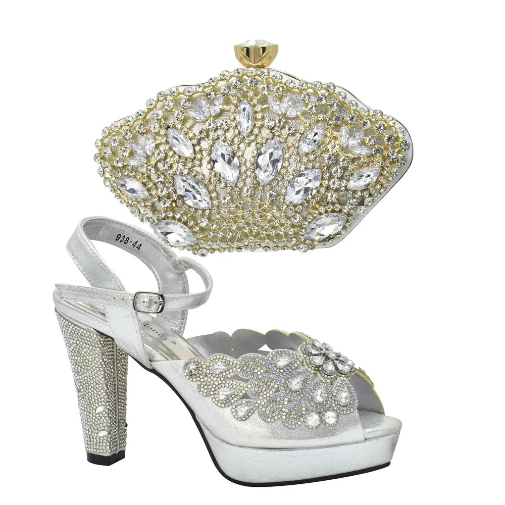 New Italian Shoes and Bags Matching Set with Rhinestone Shoes for Women 2025 Designer Luxury High Heels  Shoes for Women Elegant
