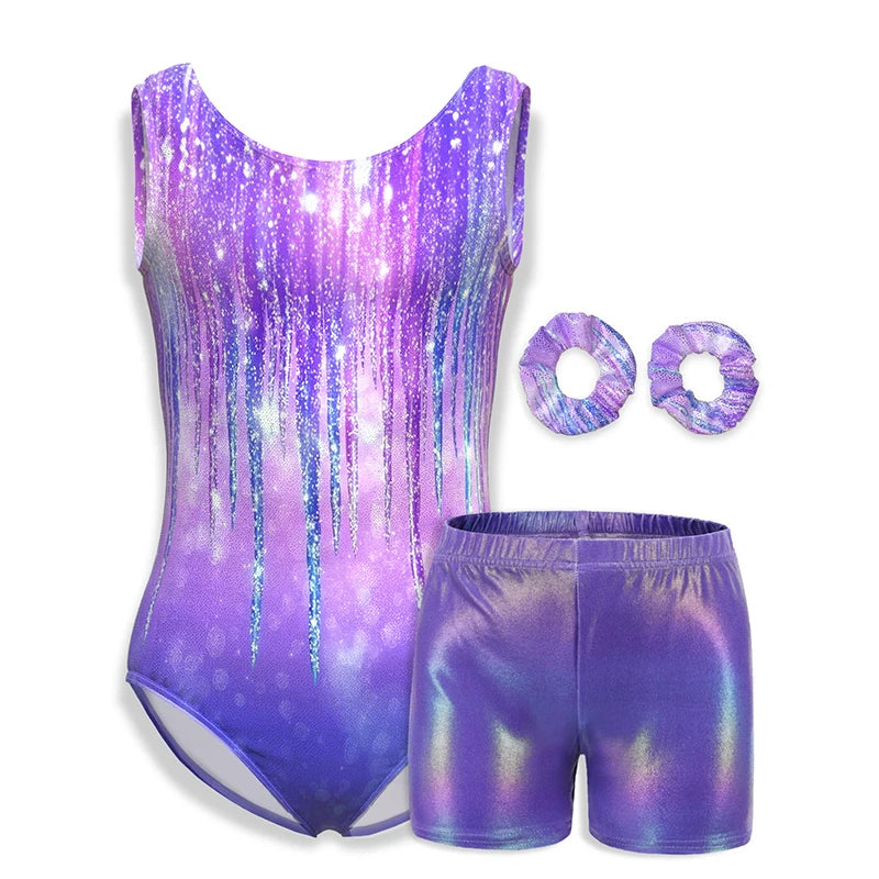 Girls  Vest  Gymnastics Leotard Sparkle 4 Piece Dance Unitard for Kids Toddler Athletic Tumbling Outfits