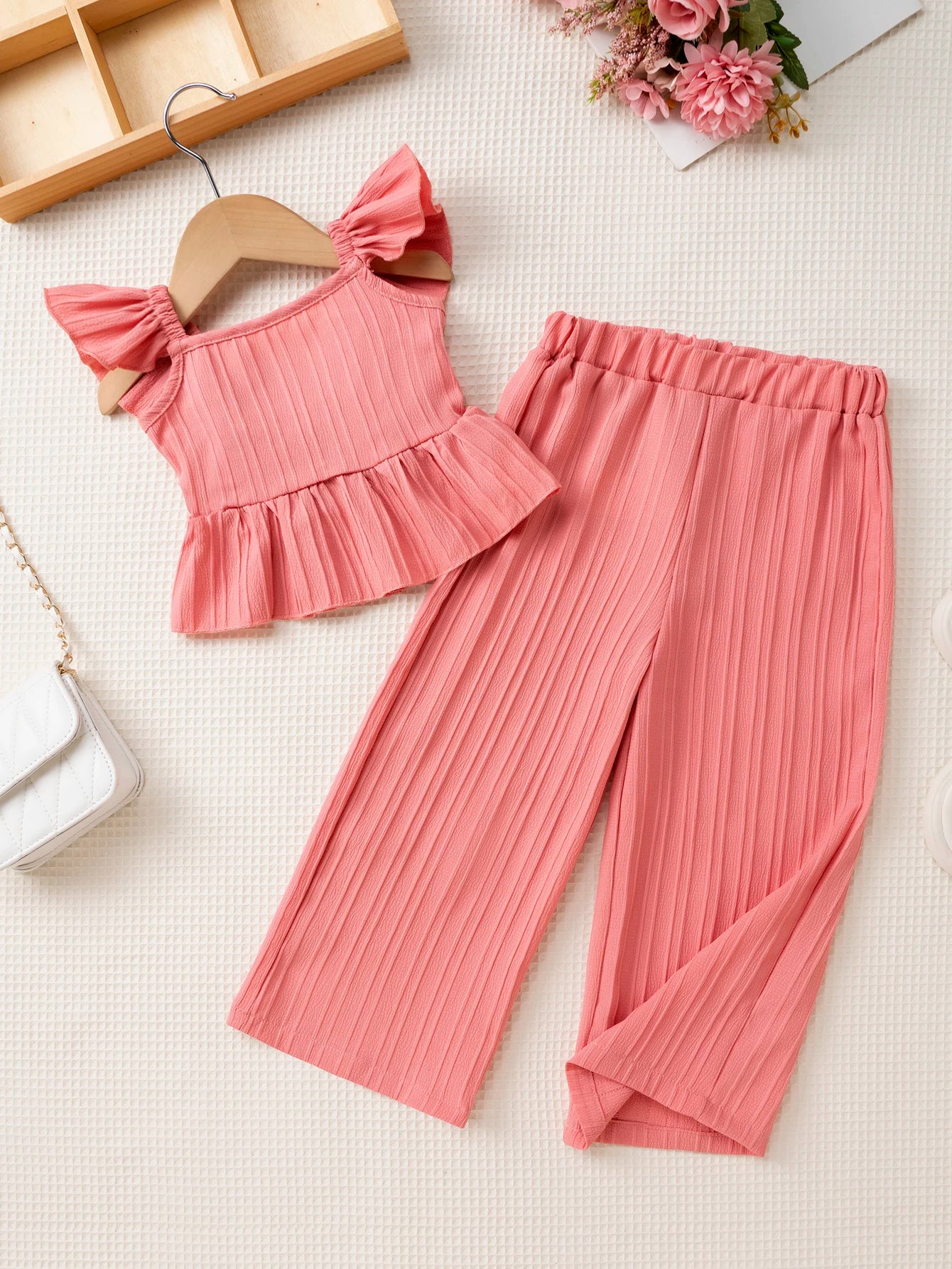 2025 Girls' Fashion Summer clothes Sets fly sleeves Tops + Pants Suits Y2K Street Casual 2pcs Children Clothing