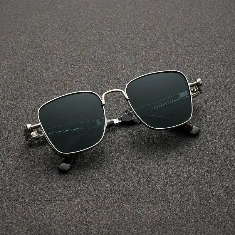Men Driving Sunglasses Vintage Steampunk Square Sunglasses Metal Frame with Spring Hinges Women Eyepiece Trendy Driver Glasses