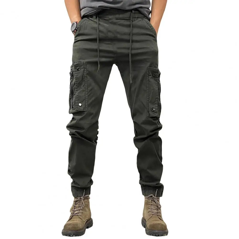 Cargo Pants for Mens Elastic Casual Trousers Zipper Multi-Pocket Joggers
