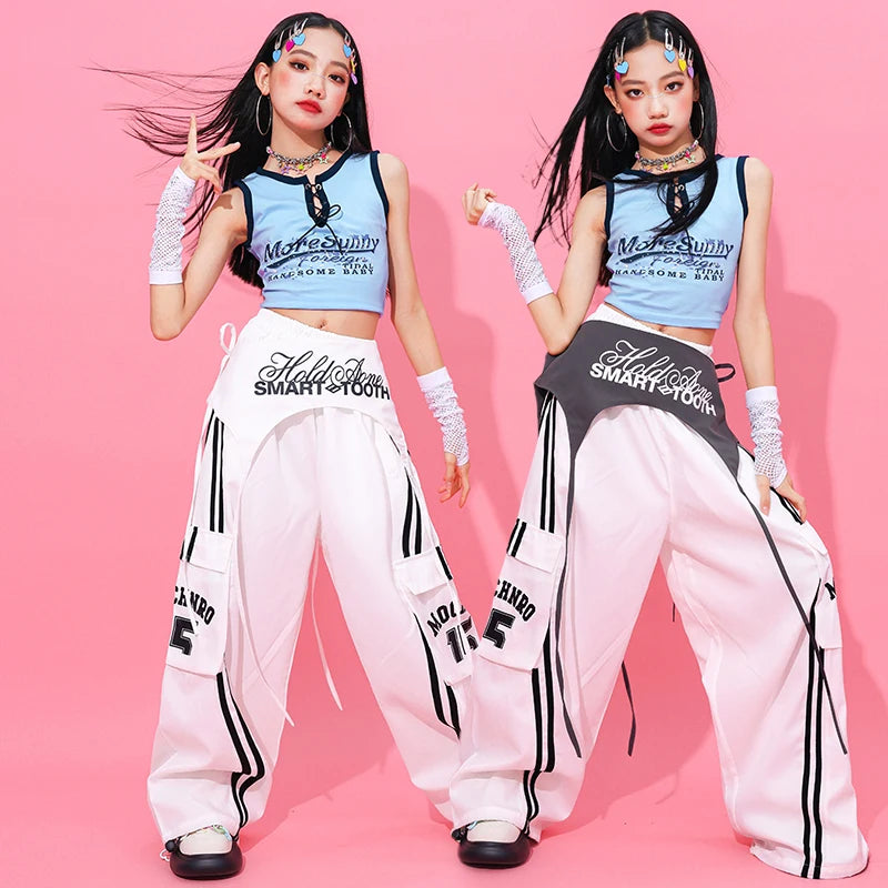 Girls Hip Hop Clothing Crop Top Cargo Pants Children K-pop Street Dance Costume Kids Girl Group Streetwear Jazz Clothes Sets