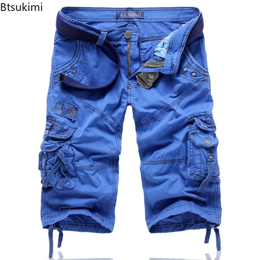 New Summer Casual Shorts Men's Solid Straight Cargo Shorts Outdoor Workout Joggers Pants Multi Pocket Knee Length Sweatpants Man