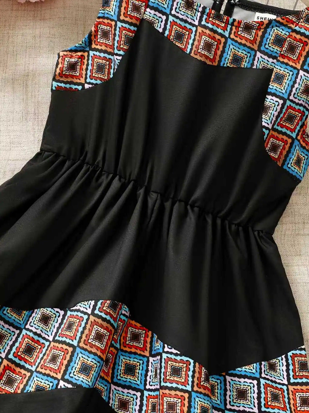 Girls Casual Summer New Sleeveless Color Block Dress Children's Clothing Toddler Girls Dress Kids Fashion