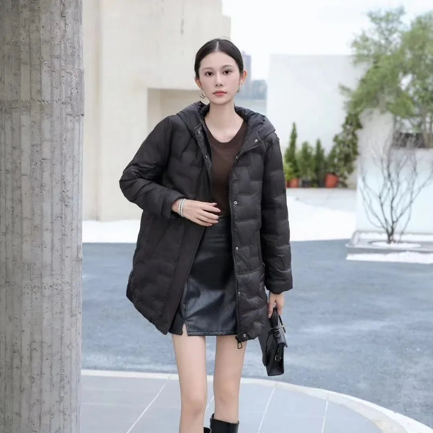Women's Jackets Autumn and Winter Warm Down Jacket Pressed Rubber Hooded Coat 2024 New Light Slim Street Women's Parka Coat