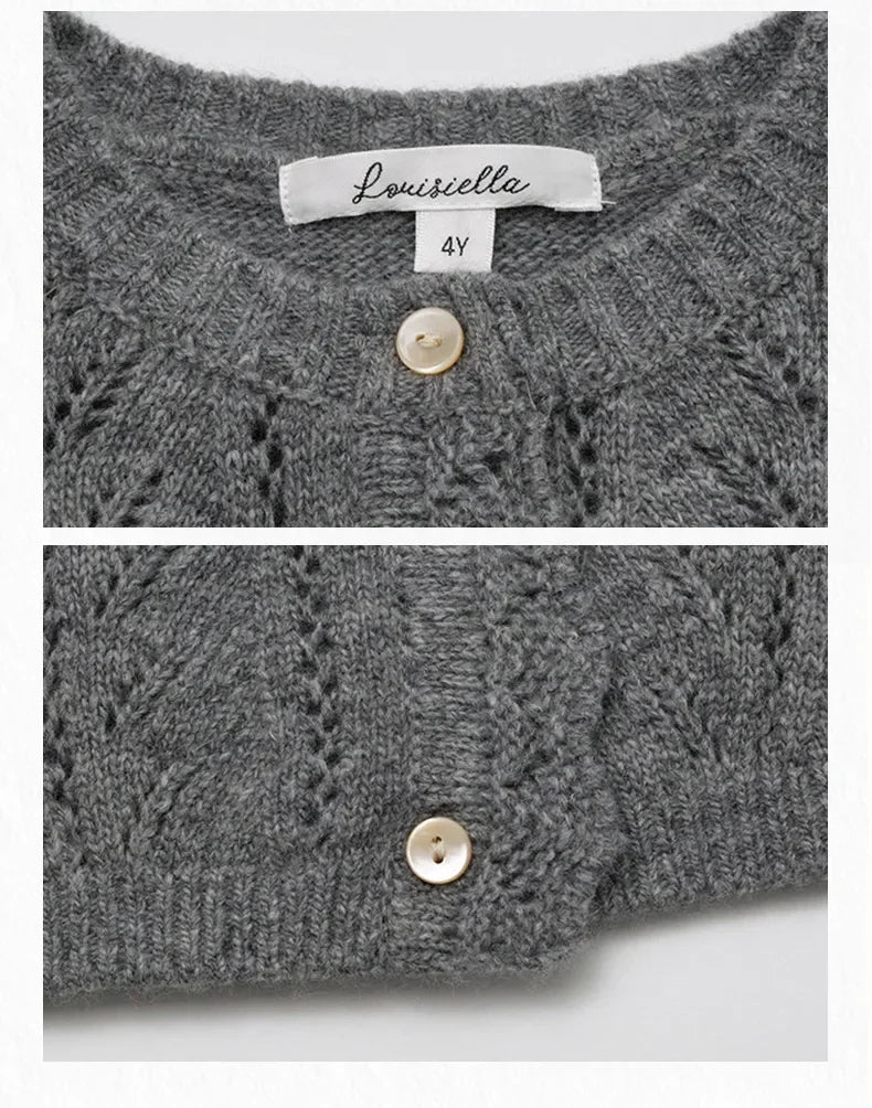 Girls Dresses 2025 Autumn Winter 100% Cotton Corduroy Black High-end Embroidered Dress Cardigan Woolen Sweater Kids's Clothing