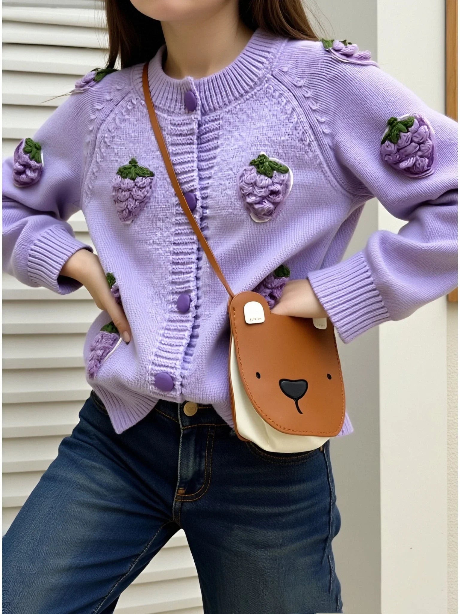 Children's Clothing, Girls' Sweaters, Cardigans, Spring & Fall Kidsren's Outwears, Little Girls' Fashionable Handmade Grape Tops