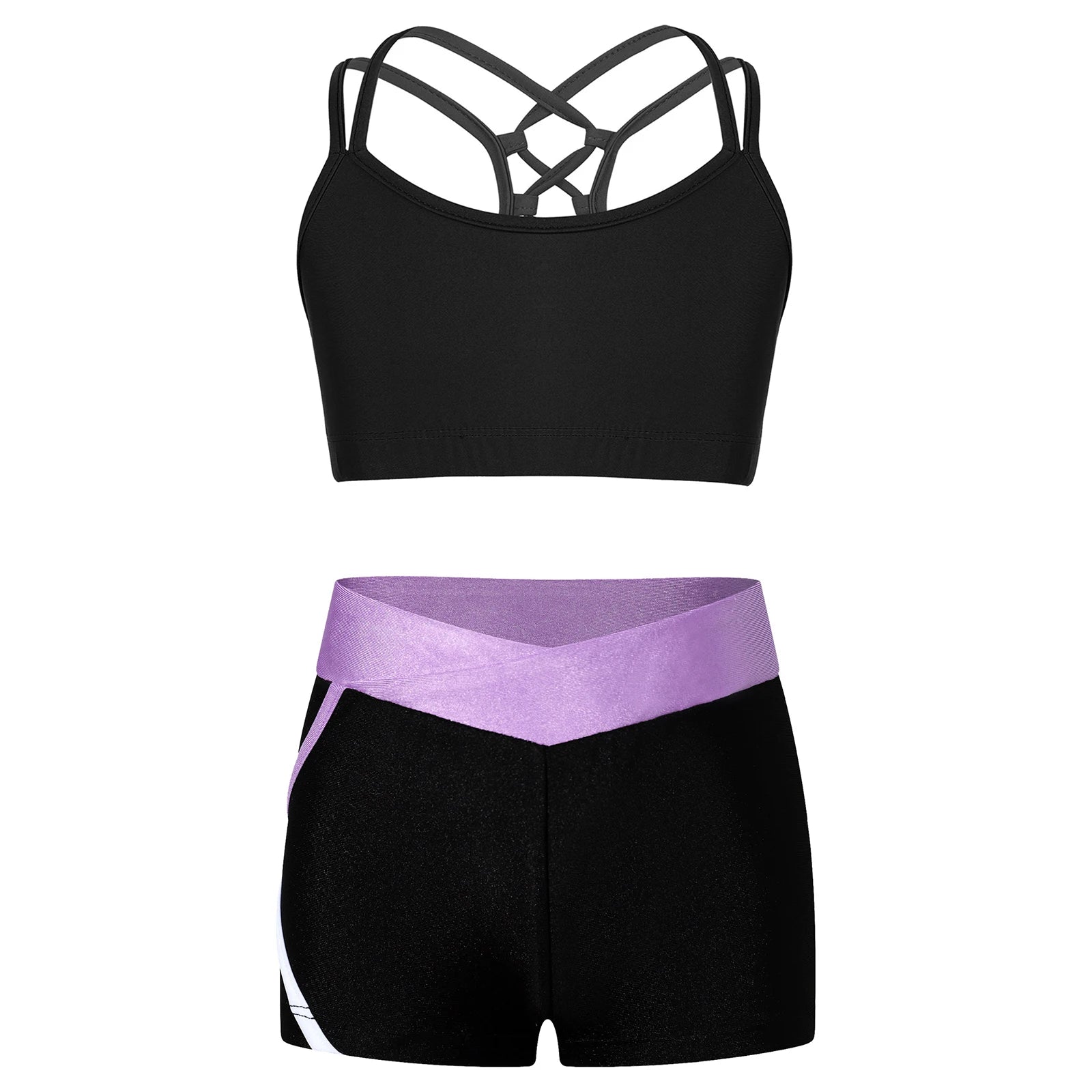 Kids Girls Dance Gymnastics Sports Outfits Sleeveless Crop Top with Shorts Tracksuit Set 2 PCS Yoga Workout Summer Girl Clothing