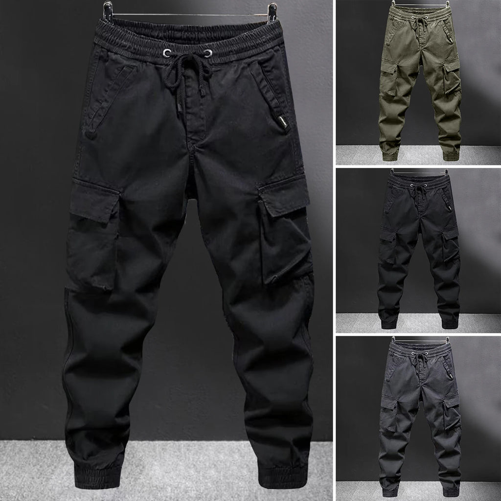 Cargo Pants for Mens Elastic Casual Trousers Zipper Multi-Pocket Joggers