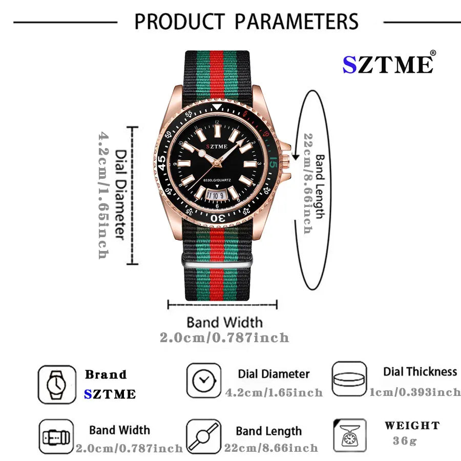 New fashionable men's nylon strap calendar watch, luxurious and simple business men's and women's night light quartz watch