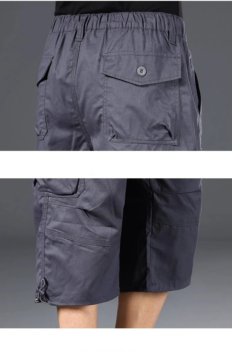 Knee Length Cargo Shorts Men's Summer Casual Cotton Multi Pockets Breeches Cropped Short Trousers Camouflage Shorts