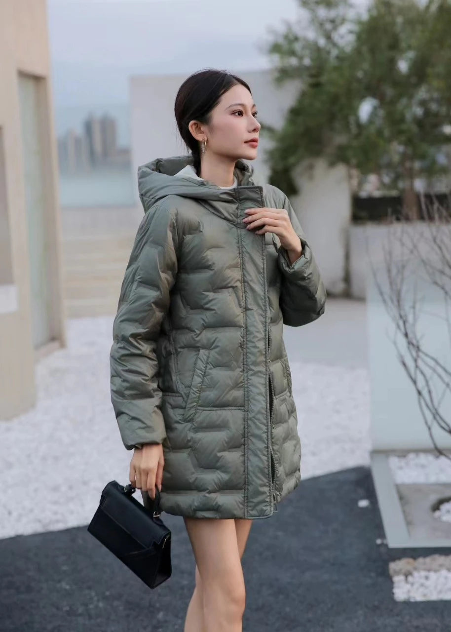 Women's Jackets Autumn and Winter Warm Down Jacket Pressed Rubber Hooded Coat 2024 New Light Slim Street Women's Parka Coat