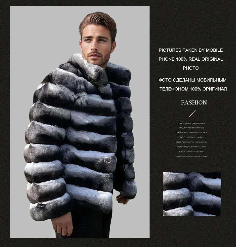 Mens Winter Rex Rabbit Fur Coats Real Fur Jackets Mens Luxury Coats Chinchilla Fashion Fur Jacket Men
