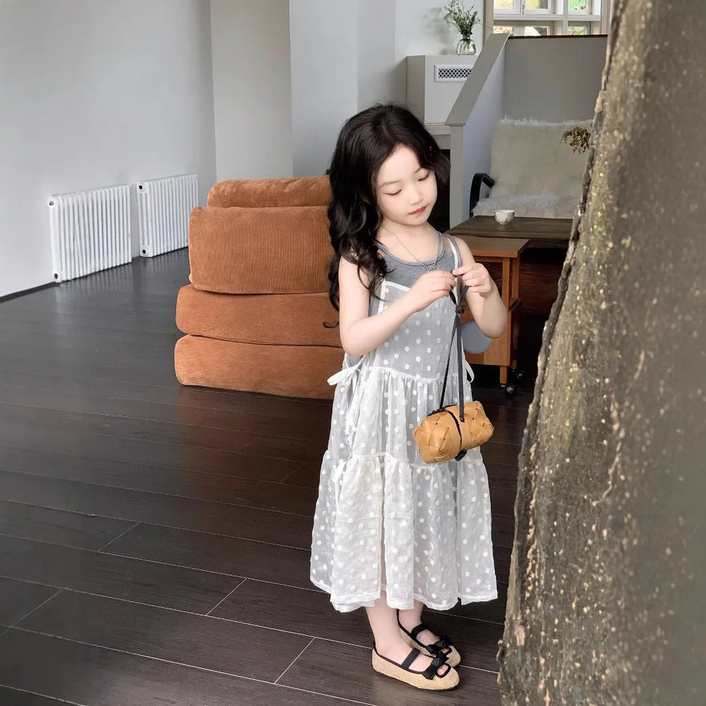 Girls Summer 2025 New Korean Sweet Clothing Suit Children's Vest Skirt Lace Embroidered Skirt Baby Casual  Fashion