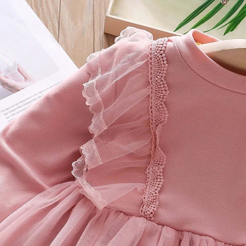 Girls Clothing Dress Autumn New Girls Dess Long Sleeve Dress Vestidos Mesh Tutu Princess Dress
