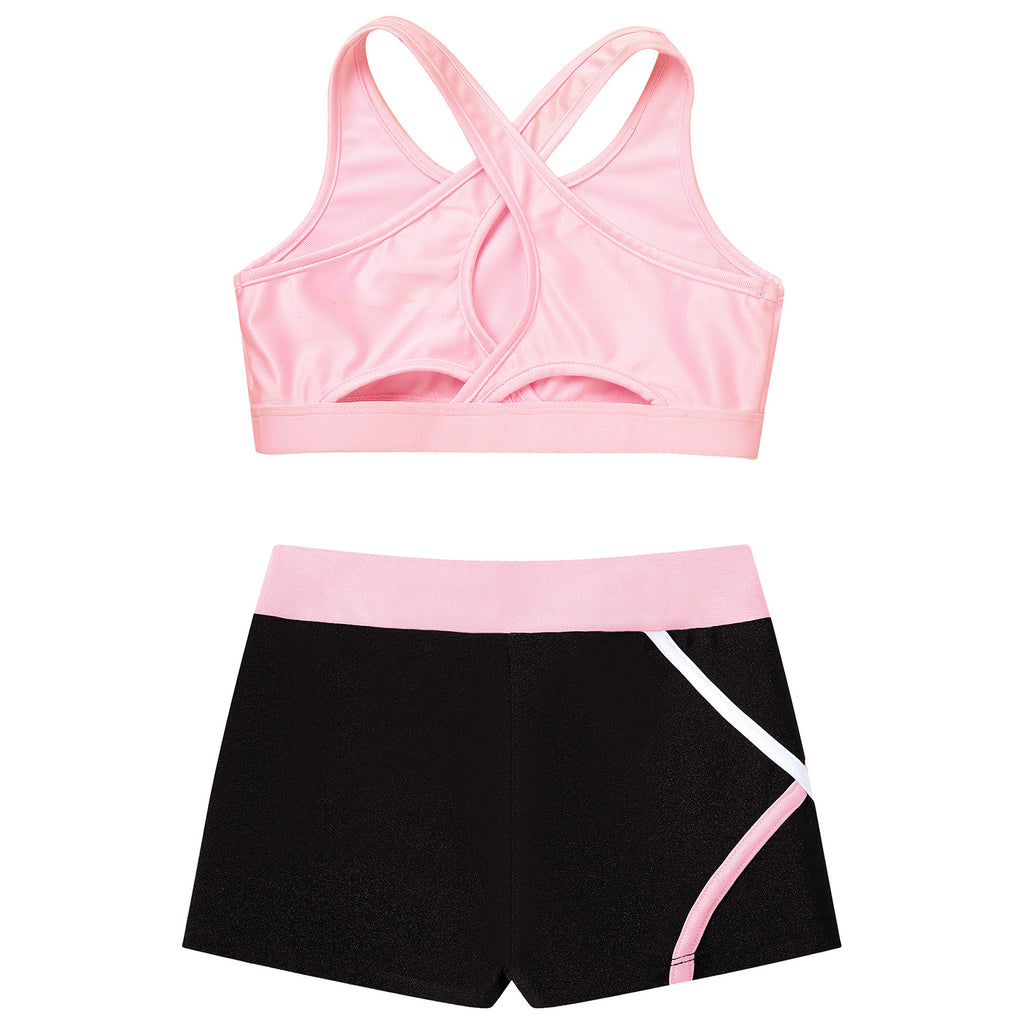 Kids Girls Dance Gymnastics Sports Outfits Sleeveless Crop Top with Shorts Tracksuit Set 2 PCS Yoga Workout Summer Girl Clothing