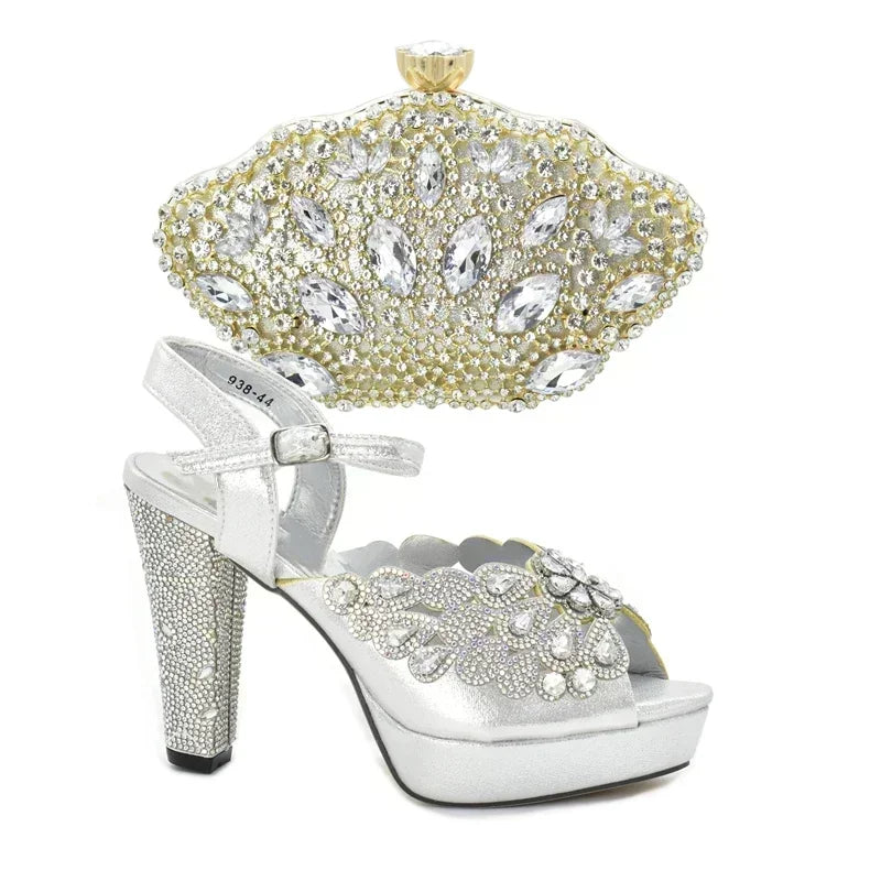 New Italian Shoes and Bags Matching Set with Rhinestone Shoes for Women 2025 Designer Luxury High Heels  Shoes for Women Elegant
