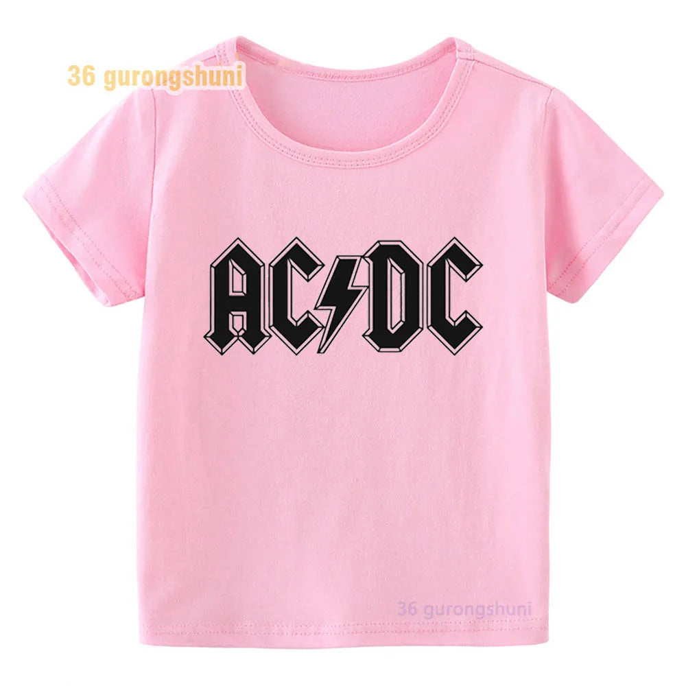 T Shirt For Girls pink Clothes kids Tshirt Girl clothing ACDC print Graphic summer tops Tee Kawaii T-shirt summer Short Sleeve