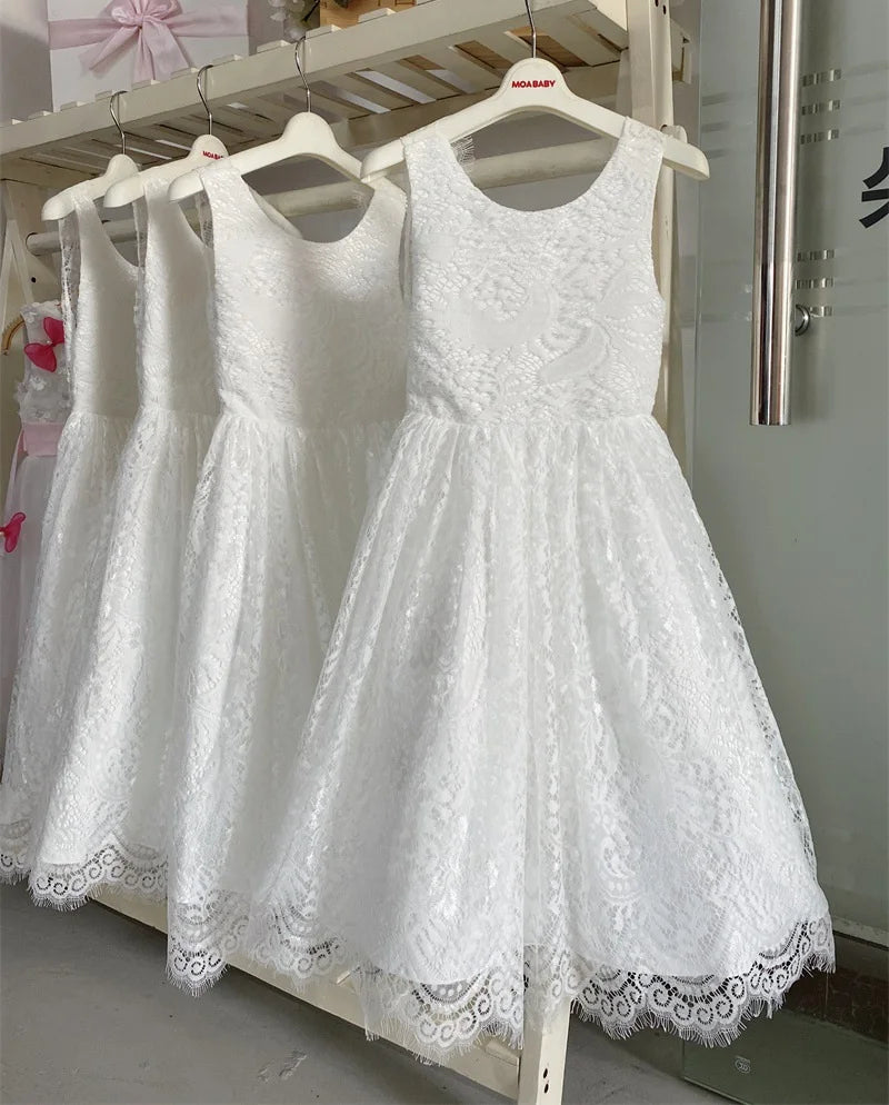 Girls Fashion Open Back Princess Dress 3-12 Years Old New Mesh Lace Long Dress Birthday Wedding Flower Girl Performance Clothing