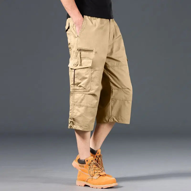 Knee Length Cargo Shorts Men's Summer Casual Cotton Multi Pockets Breeches Cropped Short Trousers Camouflage Shorts