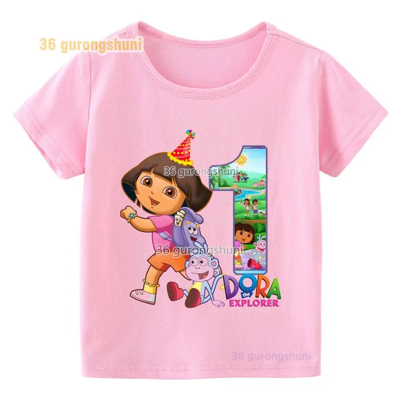 Girl clothing T Shirt Girls Short Sleeve Dora Summer Tops Kids Clothes children T Shirts 2 3 4 5 6 birthday party baby T-shirts