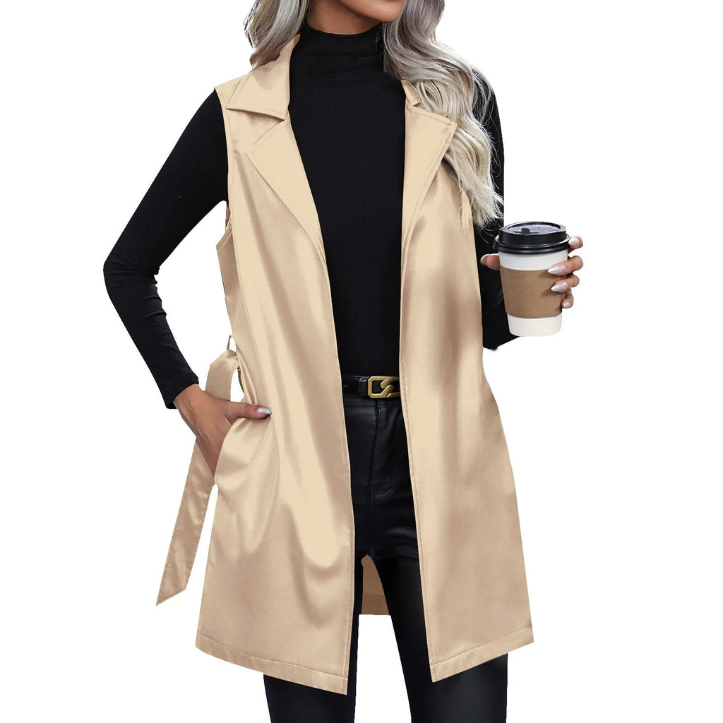 Women Jackets Fashion Leather Vest Sleeveless Coat Suit Collar Slim Spring Autumn Windbreaker Coat For Outdoor Daily Wear