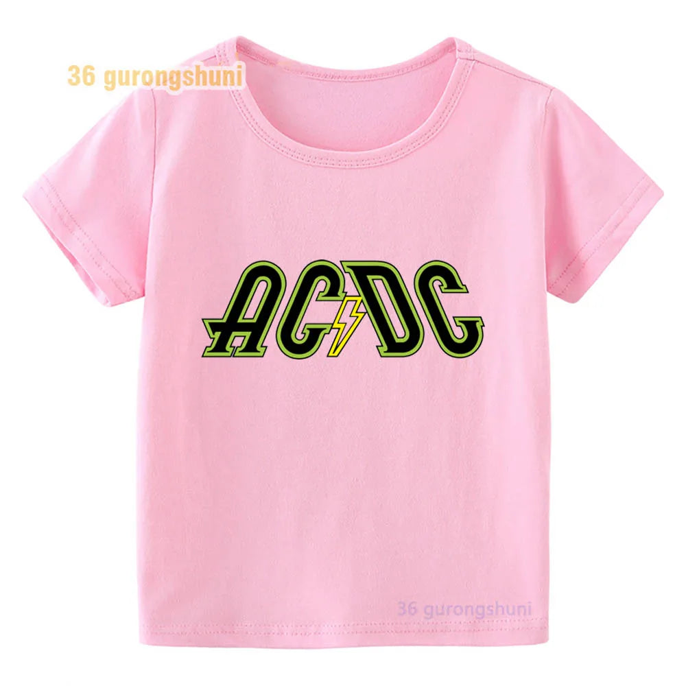 T Shirt For Girls pink Clothes kids Tshirt Girl clothing ACDC print Graphic summer tops Tee Kawaii T-shirt summer Short Sleeve
