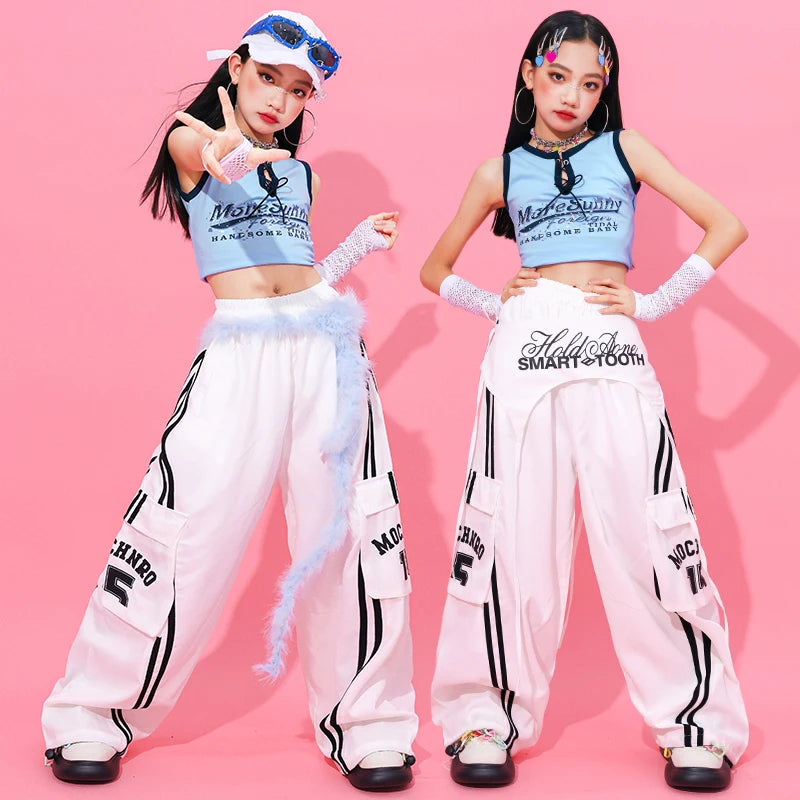 Girls Hip Hop Clothing Crop Top Cargo Pants Children K-pop Street Dance Costume Kids Girl Group Streetwear Jazz Clothes Sets