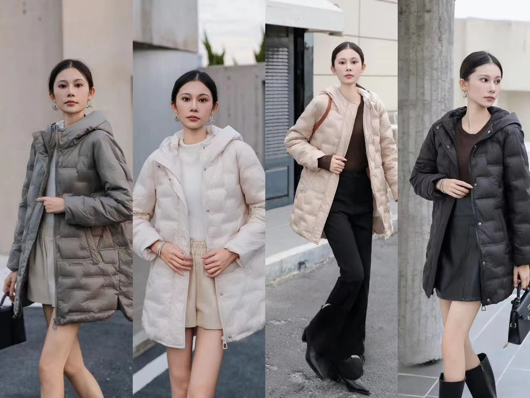 Women's Jackets Autumn and Winter Warm Down Jacket Pressed Rubber Hooded Coat 2024 New Light Slim Street Women's Parka Coat