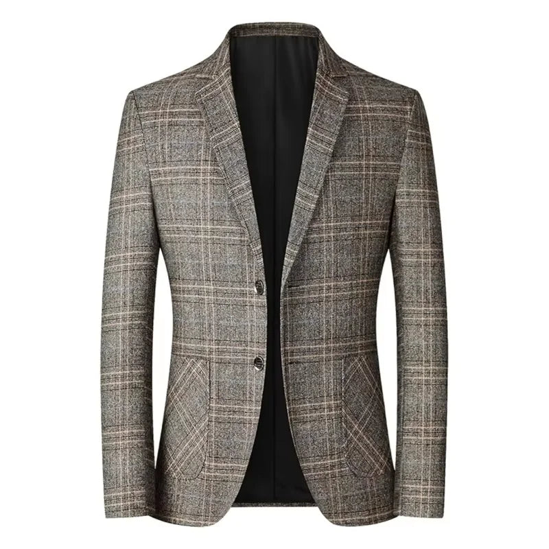 Men's Winter Suit Jacket - Classic Checked Blazer | Warm Thickened Formal Coat | Autumn/Winter Business & Leisure Wear