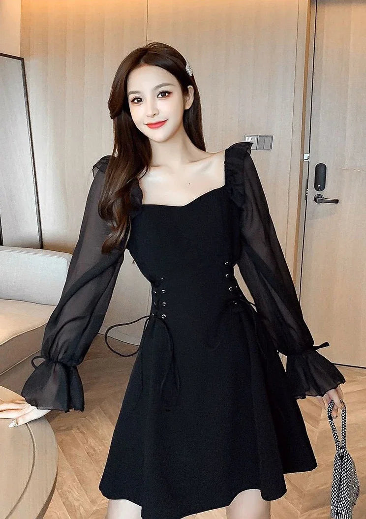 Female Dresses  Coquette Women's DressSilk Satin Chiffon Sexy Black Holiday New Features Korean Style Clothing Cheap Casual X In