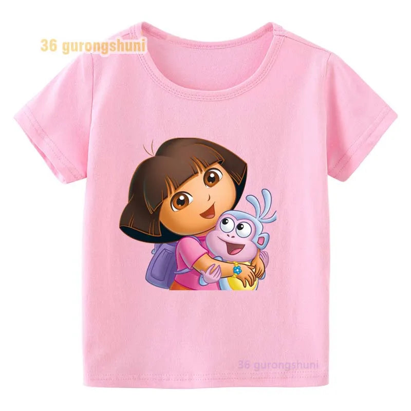 Girl clothing T Shirt Girls Short Sleeve Dora Summer Tops Kids Clothes children T Shirts 2 3 4 5 6 birthday party baby T-shirts
