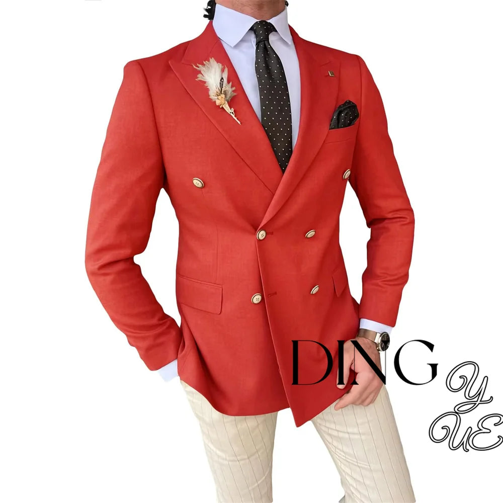 Mens Double Breasted Blazer Casual Jacket for Men Slim Fit Sports Coat for Men Business Wedding Dinner Suit Jacket