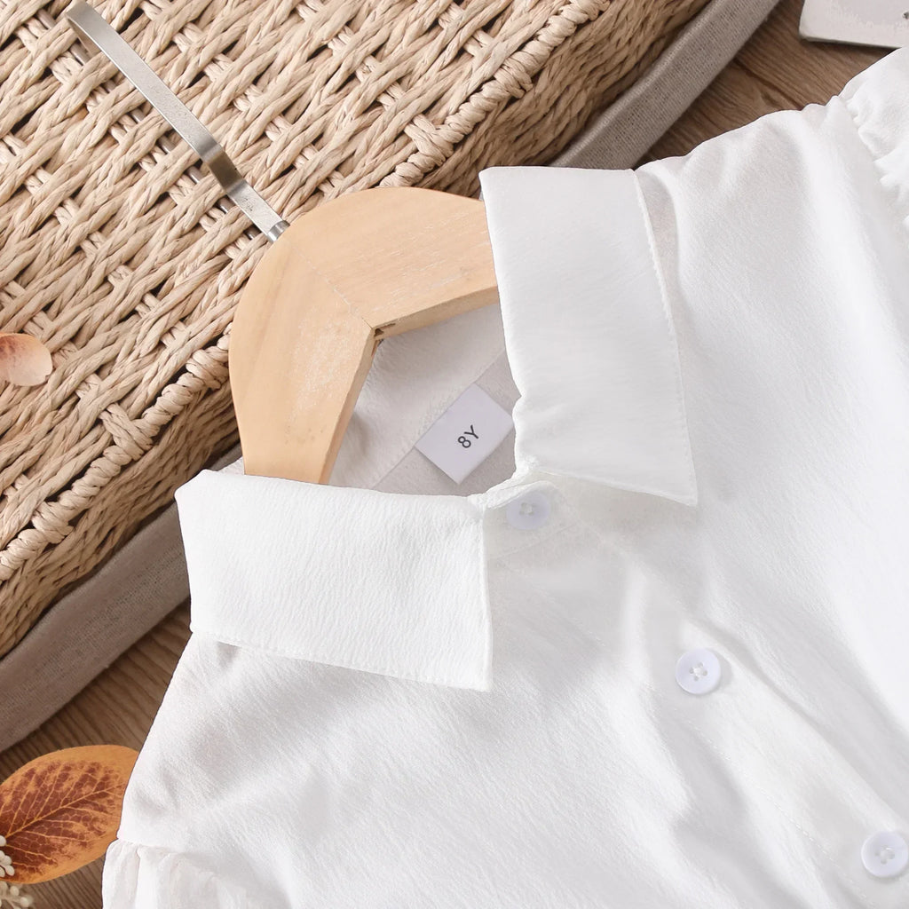 8-12Yrs Girls Clothing Elegant Party Dresses Kids Dress for Girl Long Sleeve Pure White Children Casual Dresses