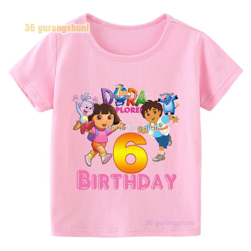 Girl clothing T Shirt Girls Short Sleeve Dora Summer Tops Kids Clothes children T Shirts 2 3 4 5 6 birthday party baby T-shirts