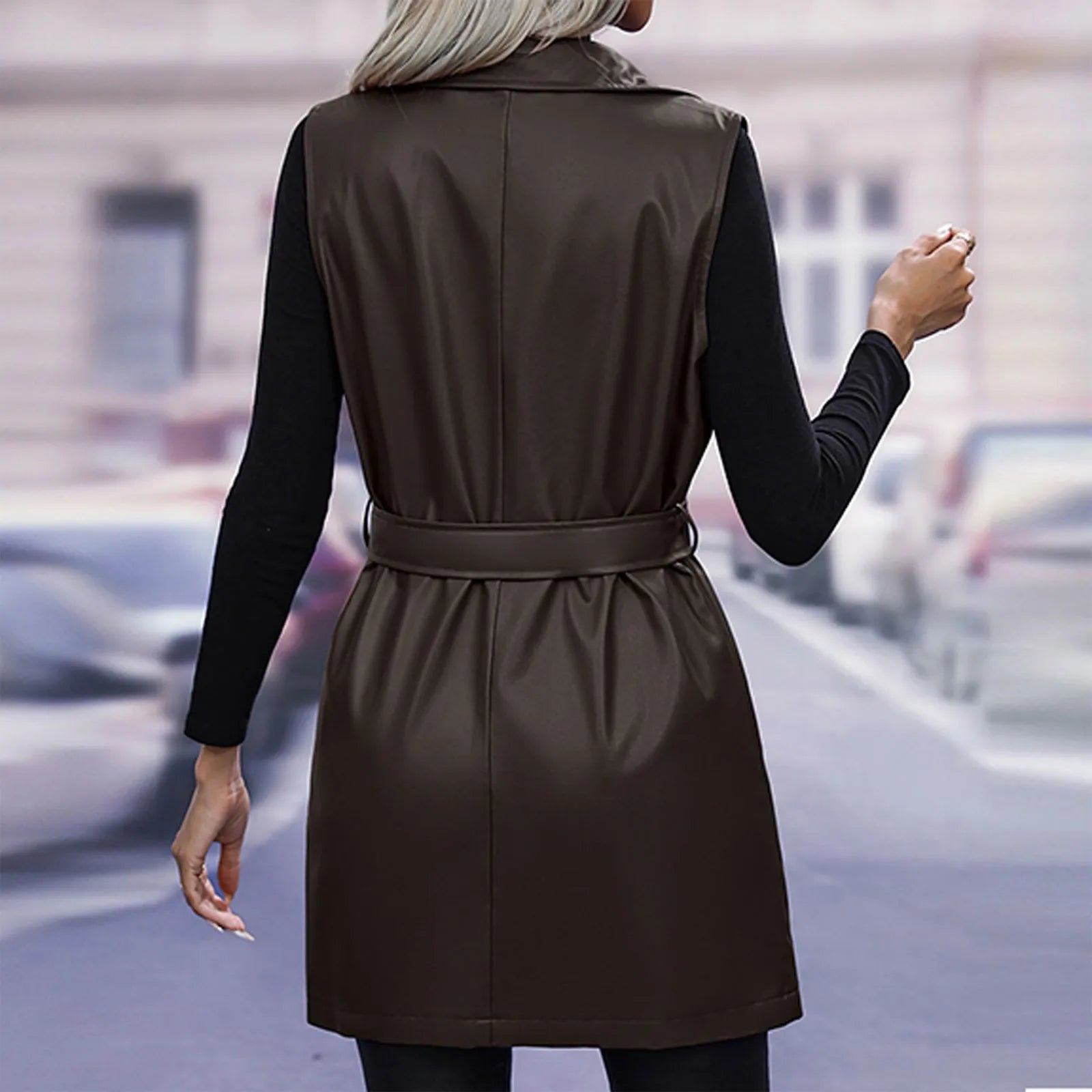 Women Jackets Fashion Leather Vest Sleeveless Coat Suit Collar Slim Spring Autumn Windbreaker Coat For Outdoor Daily Wear