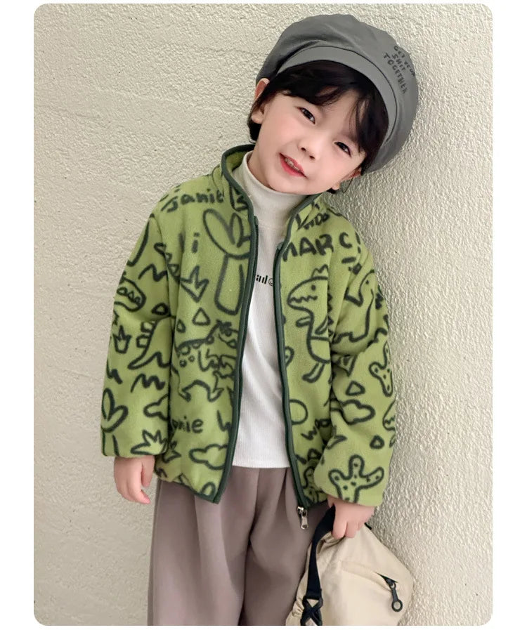 Girls Coats 1 to 8 Years Winter Children Clothes Double-Faced Heart Print Jackets Boys Plush Fleece Warm Outerwear Baby Clothing