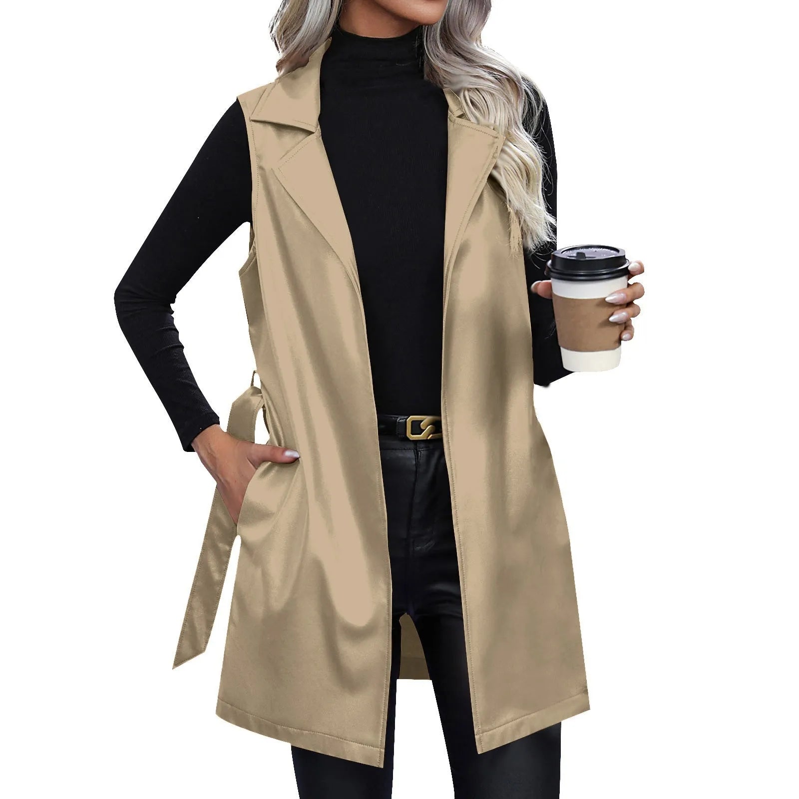 Women Jackets Fashion Leather Vest Sleeveless Coat Suit Collar Slim Spring Autumn Windbreaker Coat For Outdoor Daily Wear