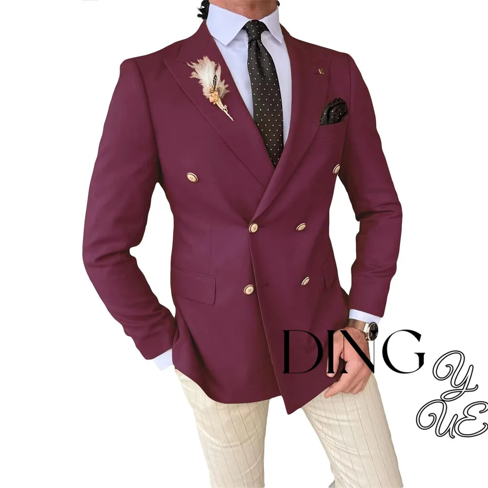 Mens Double Breasted Blazer Casual Jacket for Men Slim Fit Sports Coat for Men Business Wedding Dinner Suit Jacket