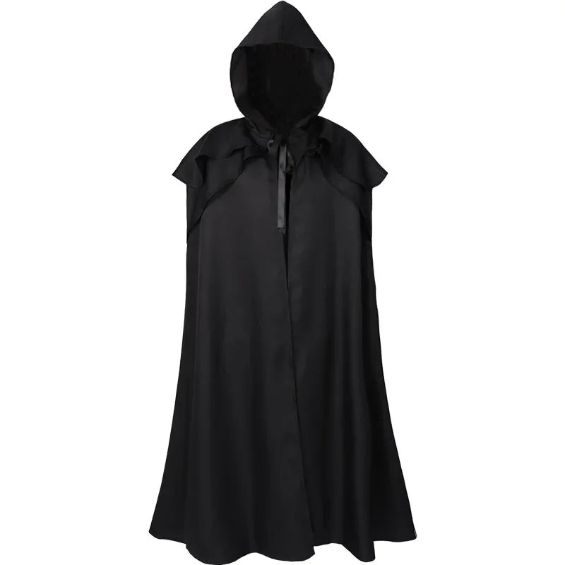 Medieval Vintage Hooded Loose Black Cloak Coats Windproof Trench Chic Winter Long Cape Poncho Gothic Mens Monk  Cosplay