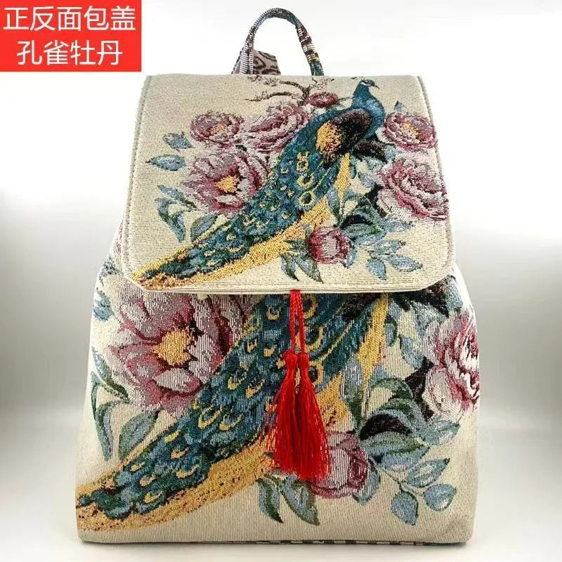 Backpacks Bags for Women Embroidery Ethnic Style Streetwear Fashion Casual Vintage Elegant Harajuku Travel Canvas Bag Sports