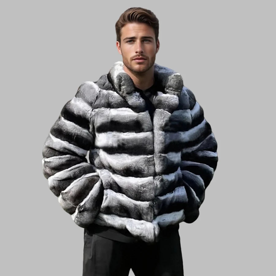 Mens Winter Rex Rabbit Fur Coats Real Fur Jackets Mens Luxury Coats Chinchilla Fashion Fur Jacket Men